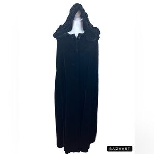 Gus Mayer Vintage Black Hooded Velvet Cape Coat